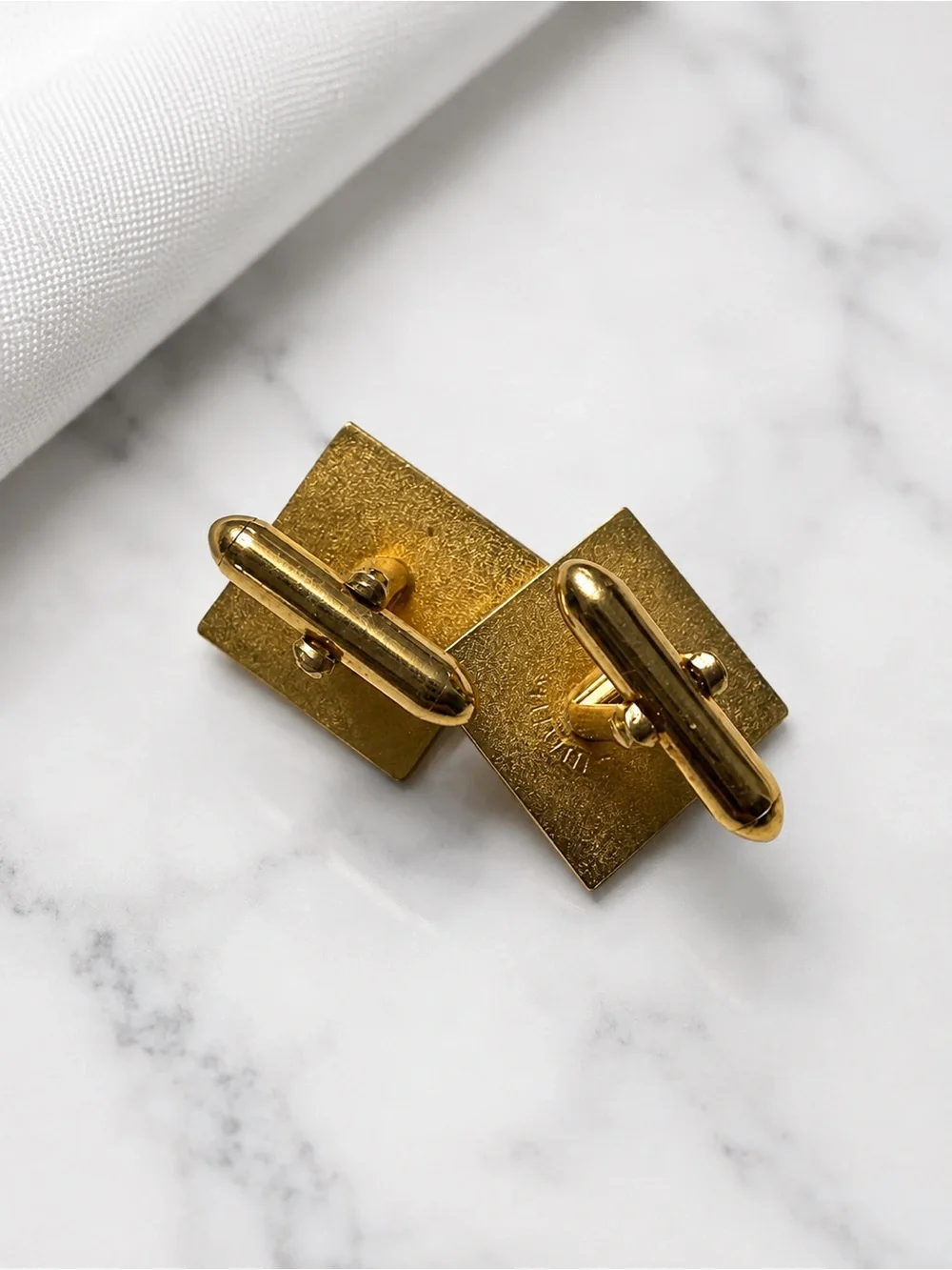 SWANK Gold-Tone Square Cufflinks with Pearl Accent